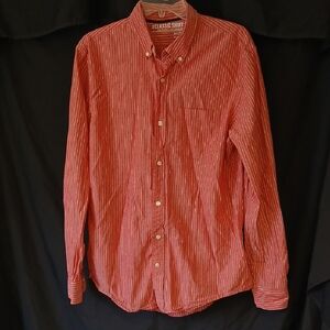Classic Men's Striped Red Slim Button-Up Shirt Sz Large